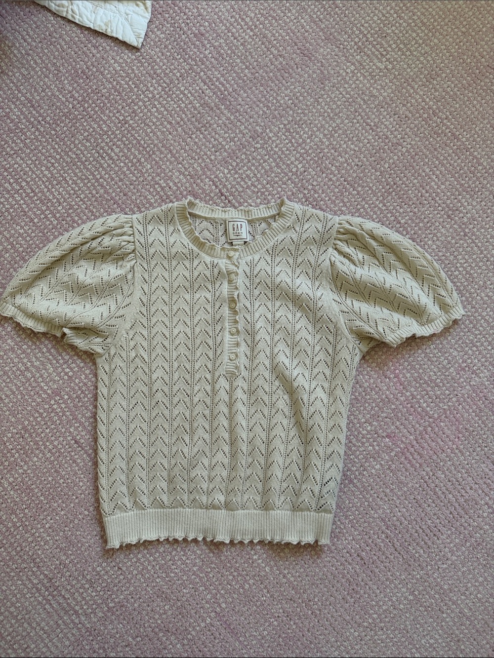 GAP x Doen Eyelet Knit Puff Sleeve Top - Cream